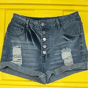 Stylish Denim Button Fly Cuffed Hem Shorts Stretchy Size M 8/10